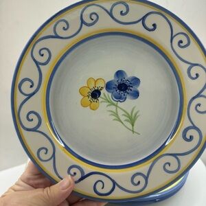 World Market Three 8.25”  Plates - Portugal - Blue and Yellow Flowers